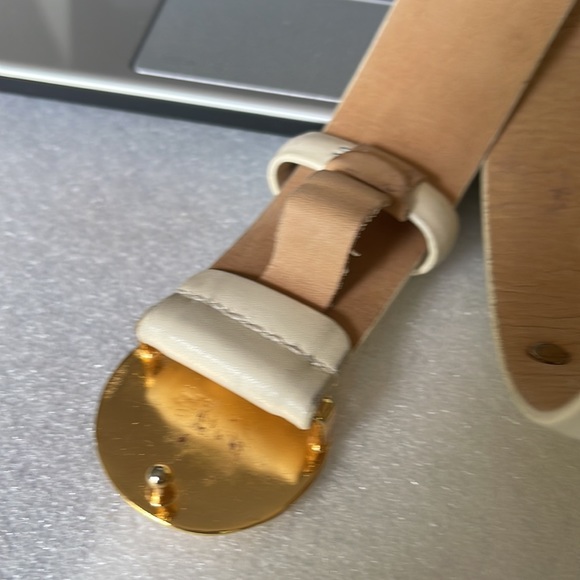 Italian Calfskin 365228 Cream Leather Belt Size: M - Picture 10 of 11